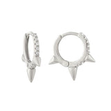 Sterling Silver Frontal Gem Spiked Huggie (Pair)