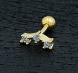 14k Gold-Plated Sterling Silver Triple Gem Crescent Microbar