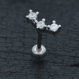 Sterling Silver Triple Gem Crescent Microbar