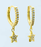 14k Gold-Plated Sterling Silver Frontal Gem Huggie w/ Star (Pair)