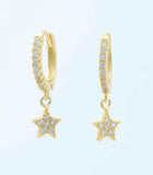 14k Gold-Plated Sterling Silver Frontal Gem Huggie w/ Star (Pair)