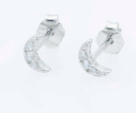 Sterling Silver Multi-Gem Crescent Moon Earrings