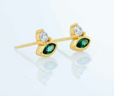 14k Gold-Plated Sterling Silver Solitaire w/ Synthetic Emerald Earrings