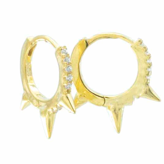 14k Gold-Plated Sterling Silver Frontal Gem Spiked Huggie (Pair)