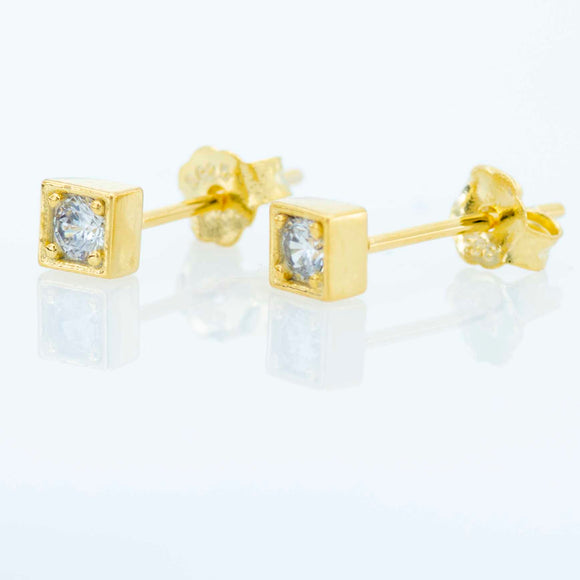 14k Gold-Plated Sterling Solitaire Square Earrings