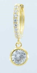 14k Gold-Plated Sterling Silver Frontal Gem Huggie w/ Diamanté (Single)