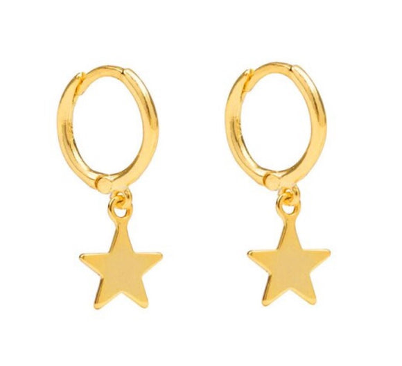 14k Gold plated Sterling Silver Huggie with Star Charms