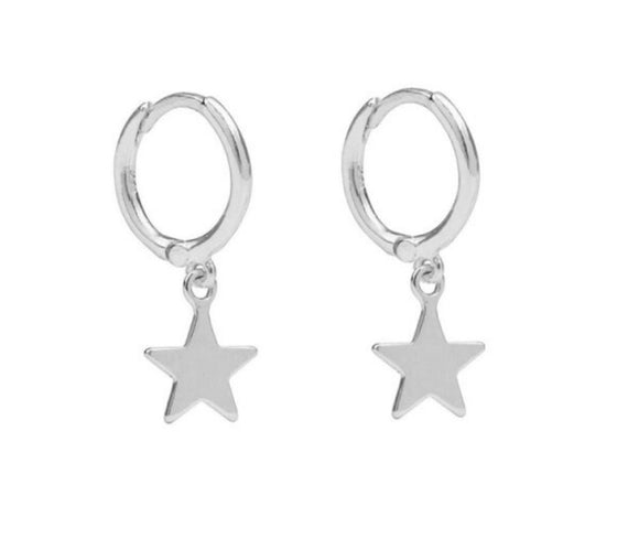Sterling Silver Huggies with Star Charms