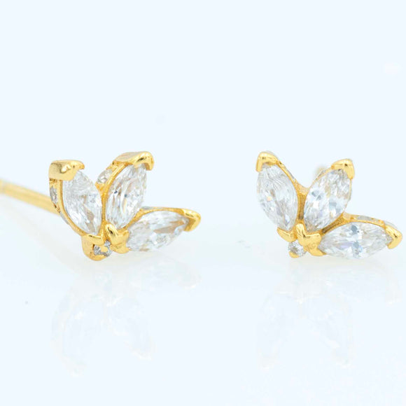 14k Gold-Plated Sterling Silver Triple Gem Marquise Fan Earrings