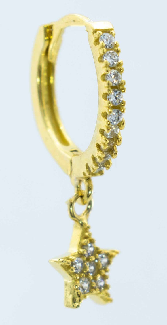 14k Gold-Plated Sterling Silver Frontal Gem Huggie w/ Star (Single)