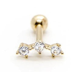 14k Gold-Plated Sterling Silver Triple Gem Crescent Microbar
